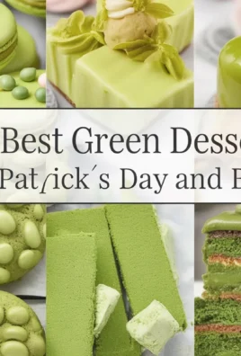 A selection of vibrant green desserts including cupcakes, cookies, and tarts for St. Patrick's Day.