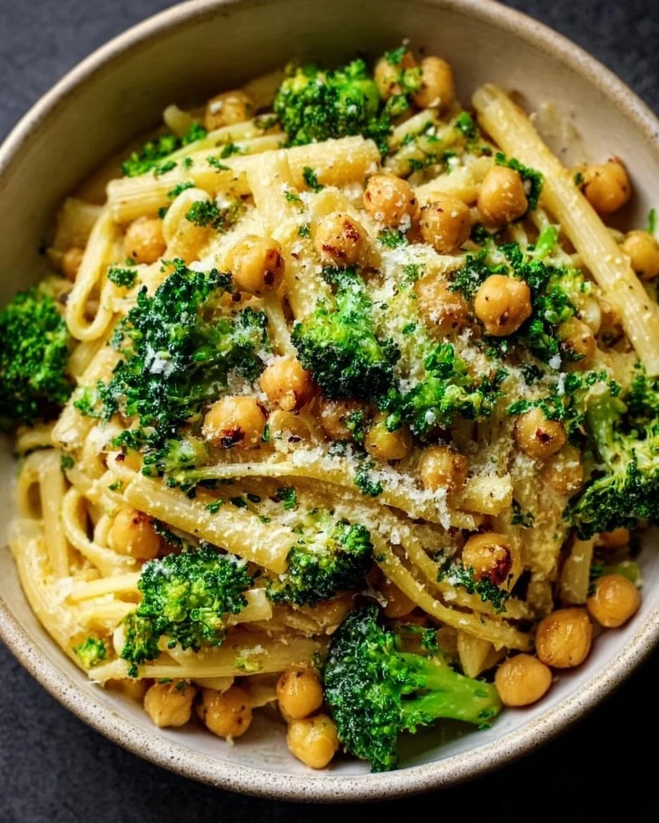 Broccoli Chickpea Pasta with Garlic Olive Oil