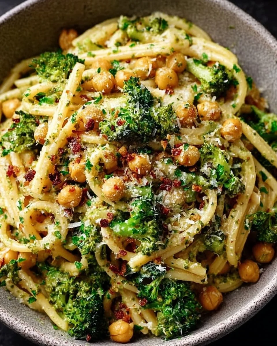 Broccoli Chickpea Pasta with Garlic Olive Oil