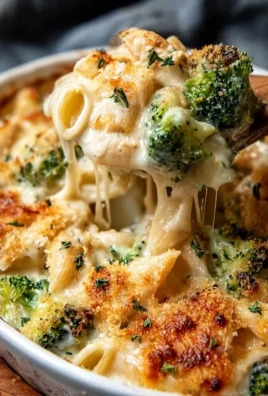 Creamy Chicken Alfredo Bake with Broccoli topped with cheese