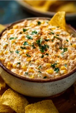 Delicious corn dip served in a bowl with chips on the side