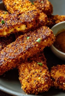Crispy baked honey mustard tofu tenders served on a plate