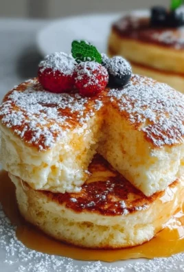 Fluffy vegan Japanese souffle pancakes stacked on a plate