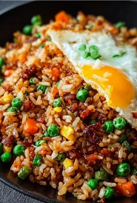 Delicious plate of homemade fried rice garnished with fresh vegetables