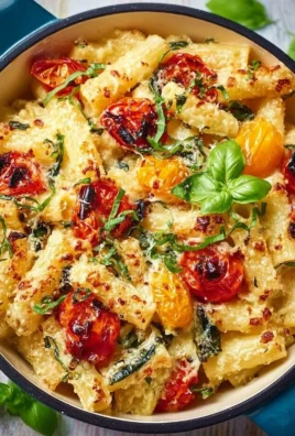 Healthy baked feta pasta with colorful vegetables and herbs