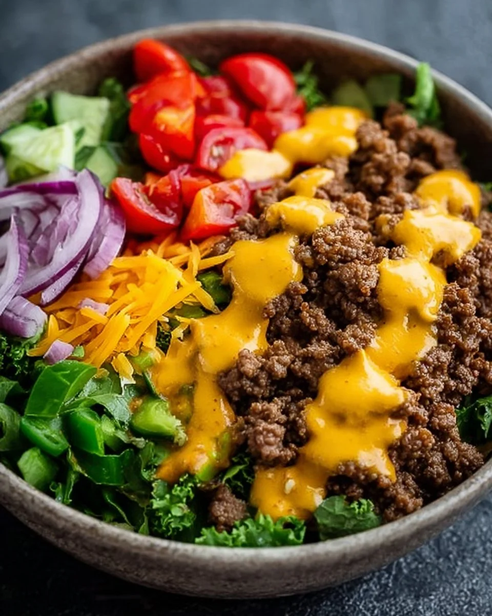 High-Protein Cheeseburger Bowls Recipe – Low-Carb Meal Prep with Ground Beef & Burger Sauce