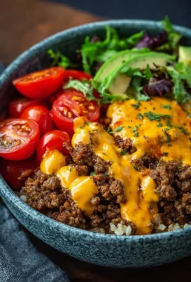 High-protein cheeseburger bowls with ground beef and burger sauce meal prep