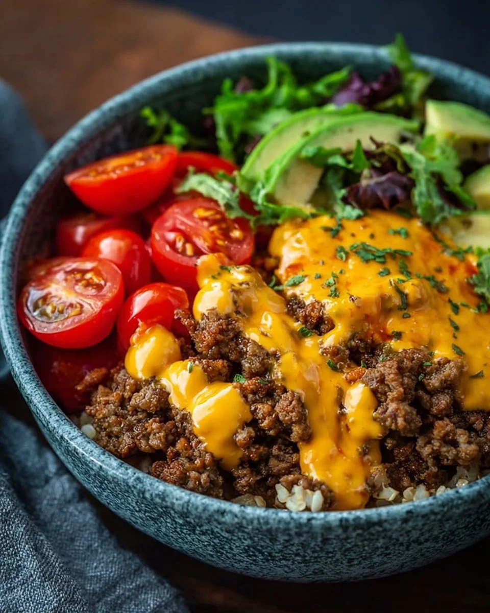 High-Protein Cheeseburger Bowls Recipe – Low-Carb Meal Prep with Ground Beef & Burger Sauce