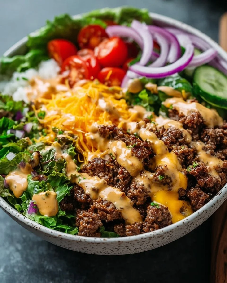 High-Protein Cheeseburger Bowls Recipe – Low-Carb Meal Prep with Ground Beef & Burger Sauce