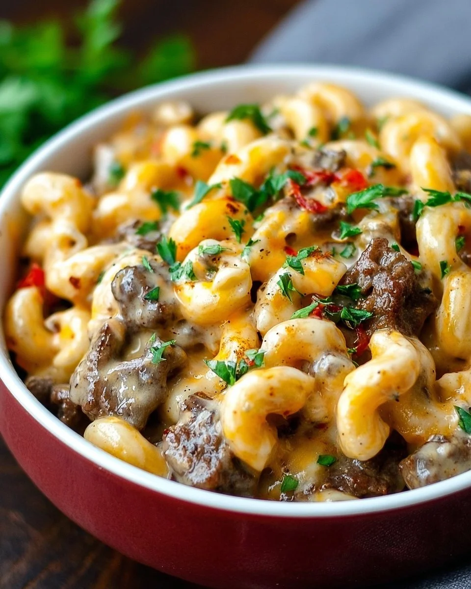 High-Protein Creamy Philly Cheesesteak Mac & Cheese Bliss