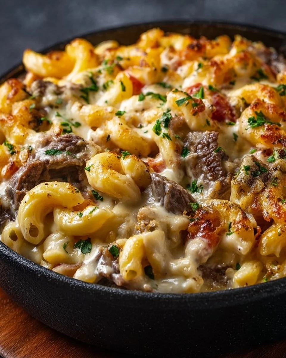 High-Protein Creamy Philly Cheesesteak Mac & Cheese Bliss