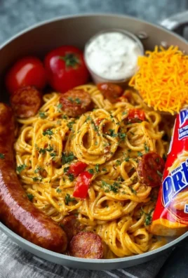 Creamy Cajun Sausage Pasta served in a white bowl with herbs on top