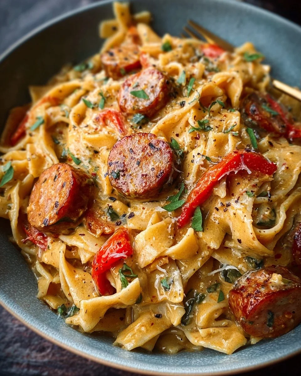 One Pot Creamy Cajun Sausage Pasta