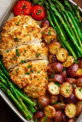 Parmesan Crusted Chicken Sheet Pan Dinner with roasted vegetables