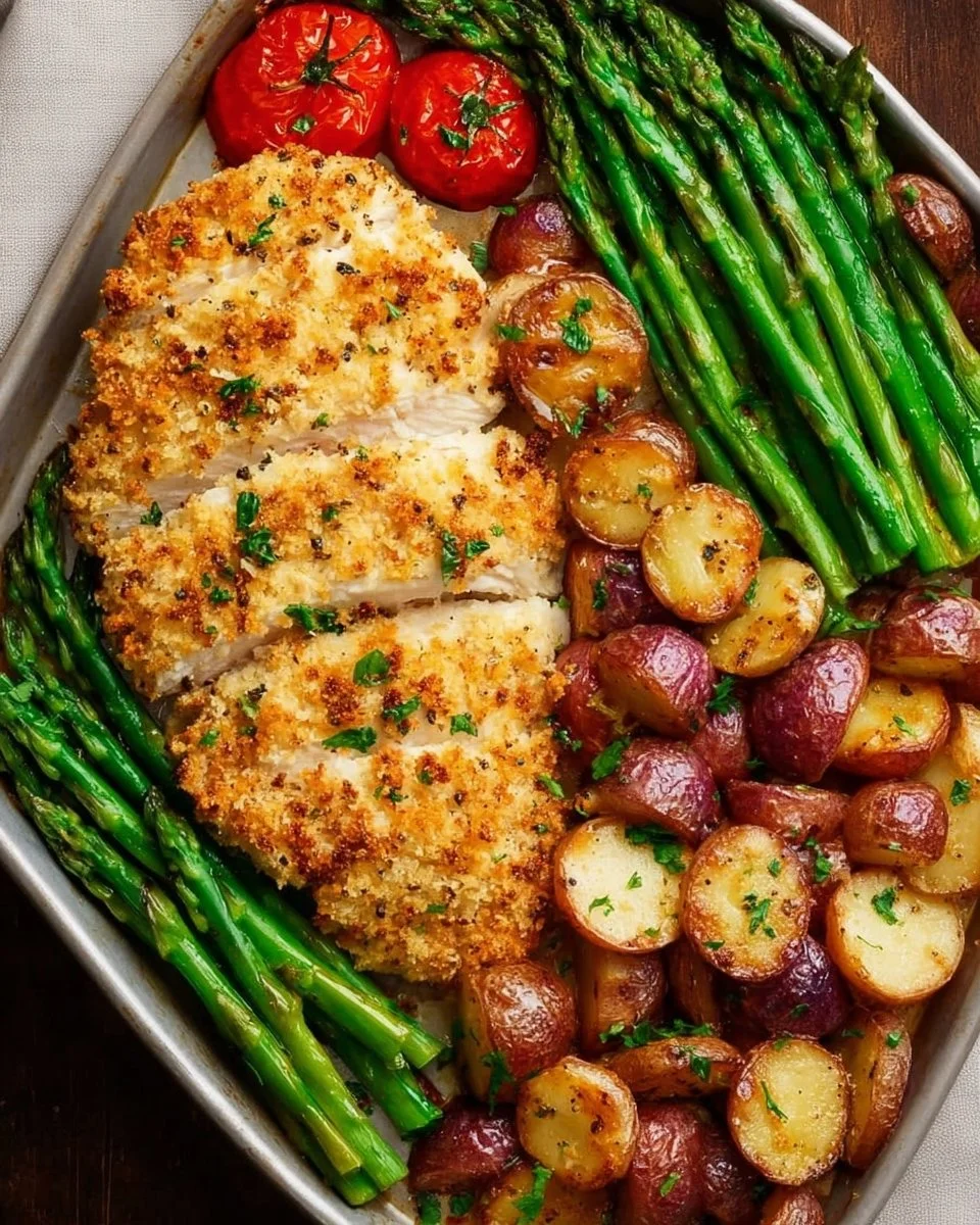 Parmesan Crusted Chicken Sheet Pan Dinner