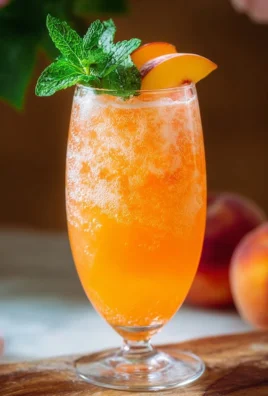Refreshing Peach Bellini mocktail with fresh peaches and sparkling soda