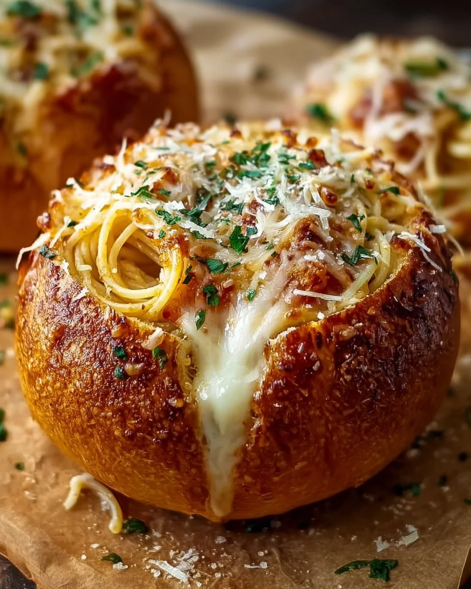 Spaghetti Garlic Bread Bowls