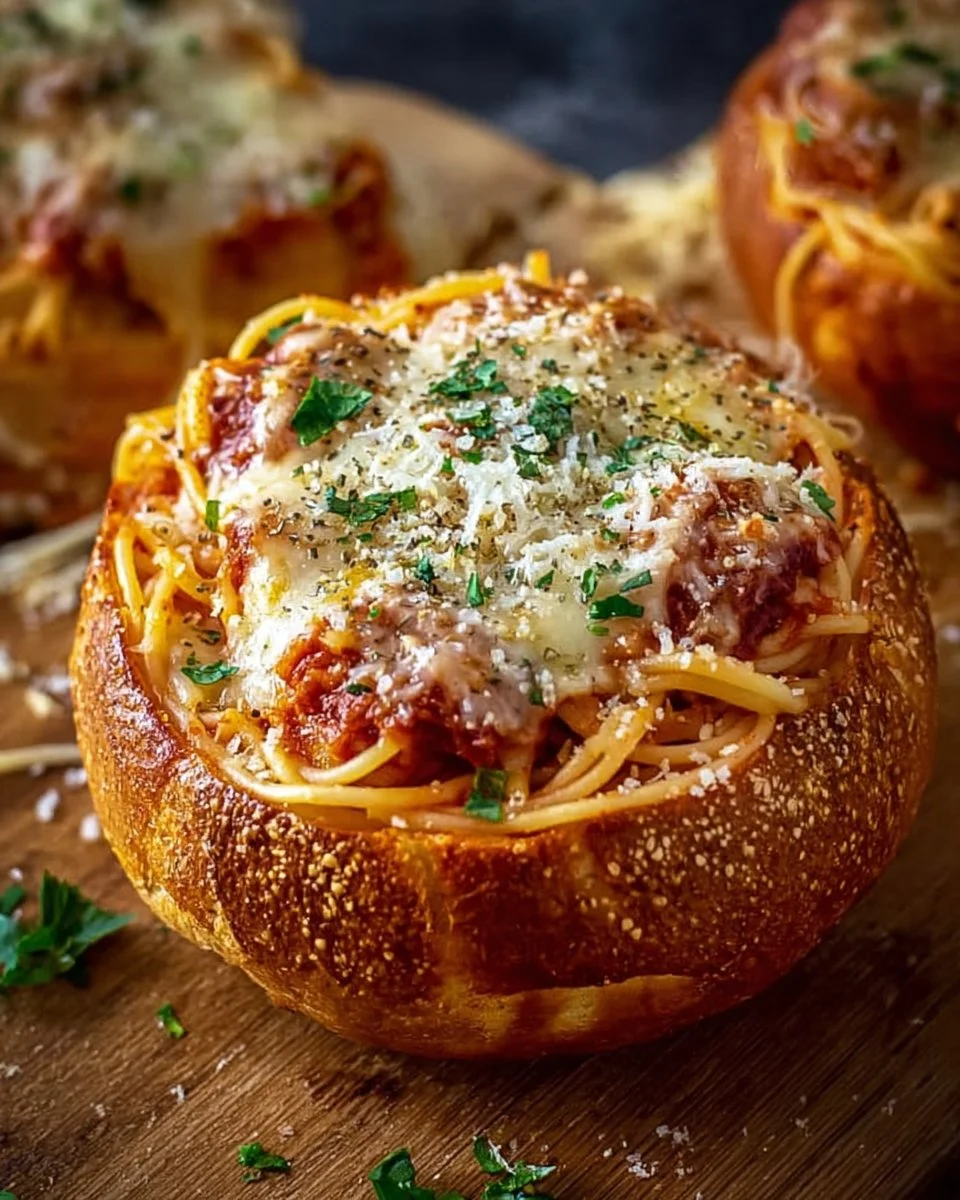 Spaghetti Garlic Bread Bowls