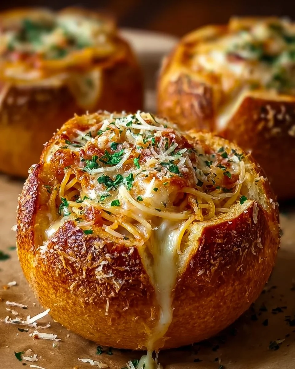 Spaghetti Garlic Bread Bowls