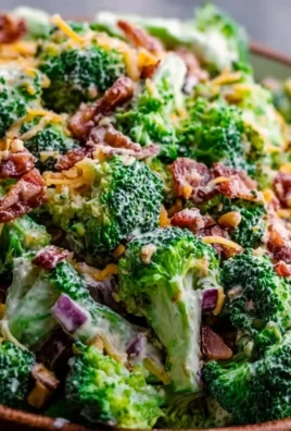 Delicious broccoli salad with crunchy vegetables and dressing