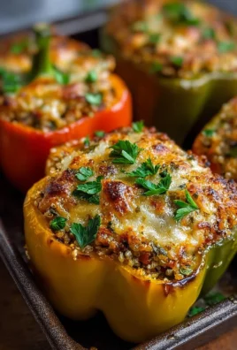Colorful vegetarian stuffed bell peppers filled with grains and vegetables
