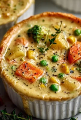 Bowl of Veggie Pot Pie Soup filled with vibrant vegetables and herbs