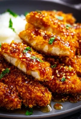 Baked Crunchy Hot Honey Chicken served on a plate with a side of vegetables