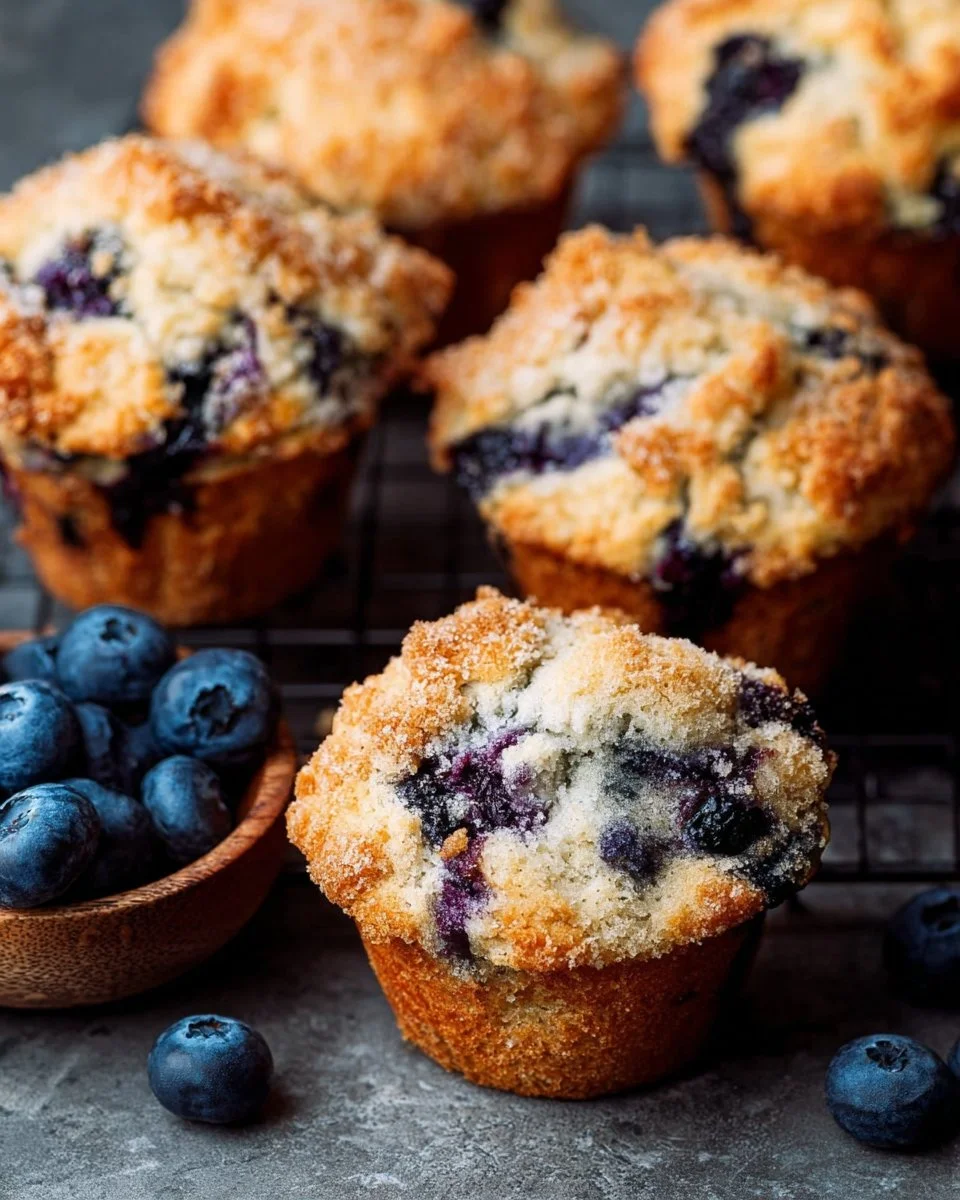 Bakery style blueberry muffins fresh from the oven