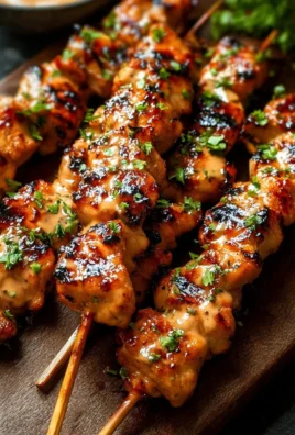 Delicious Bang Bang Chicken skewers served on a platter