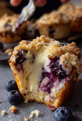 Blueberry cheesecake crumble muffins fresh out of the oven.