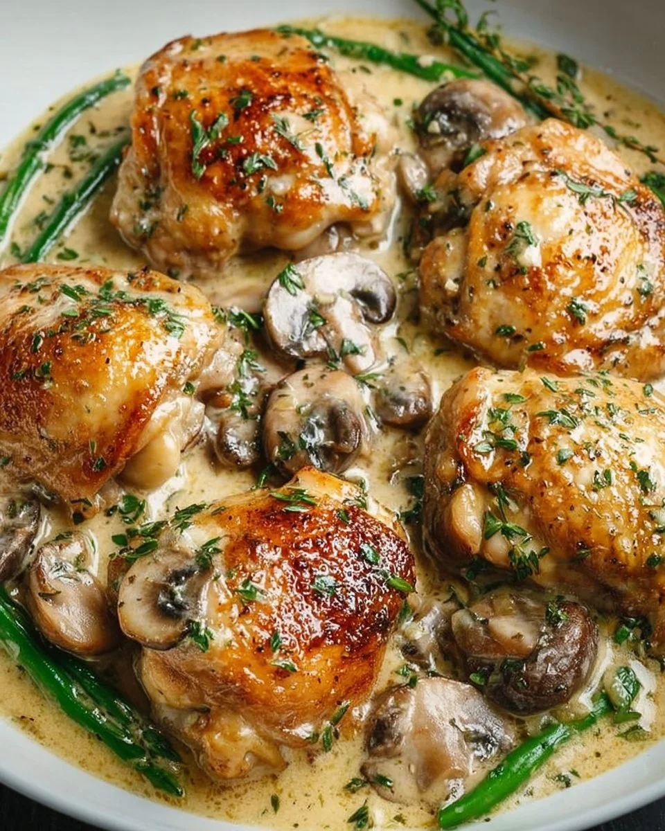 Creamy Garlic Mushroom Chicken Thighs