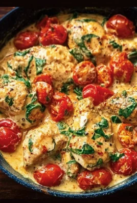 Creamy Tuscan chicken with cherry tomatoes served on a plate