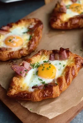 Egg and bacon croissant boats filled with eggs and crispy bacon