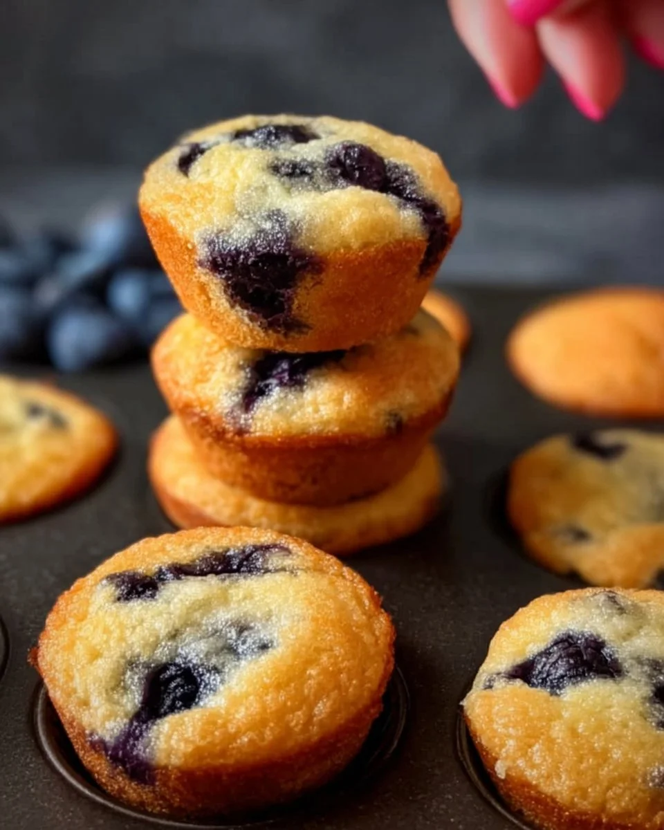 Freshly baked blueberry mini muffins on a cooling rack.