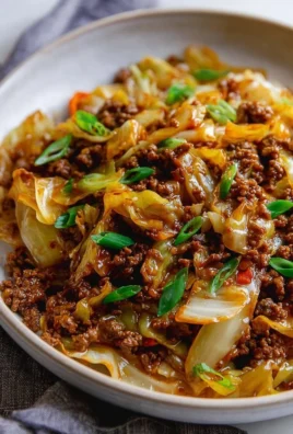 Low Carb Mongolian Ground Beef with Cabbage served in a bowl