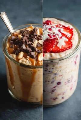 Bowl of colorful overnight oats topped with fresh fruits and nuts