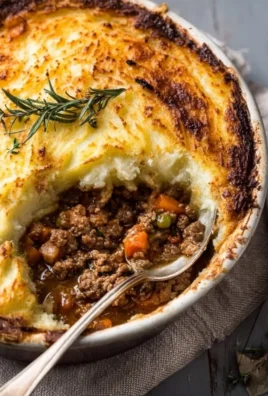 Delicious homemade Shepherd's Pie with ground meat and mashed potatoes