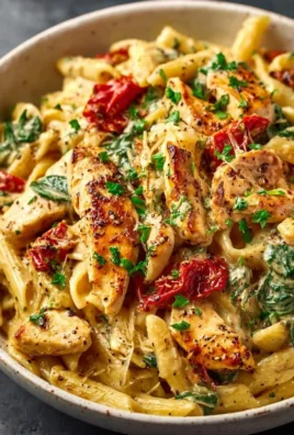 Delicious Tuscan Chicken Pasta garnished with herbs and served in a bowl