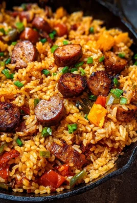 Delicious Cajun Sausage and Rice Skillet served in a cast iron pan