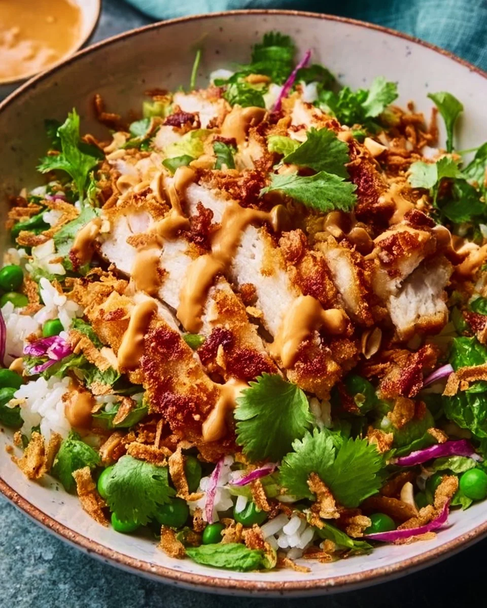 Chicken Crispy Rice Salad with Peanut Dressing