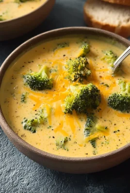 Bowl of easy broccoli cheddar soup garnished with cheese and broccoli florets