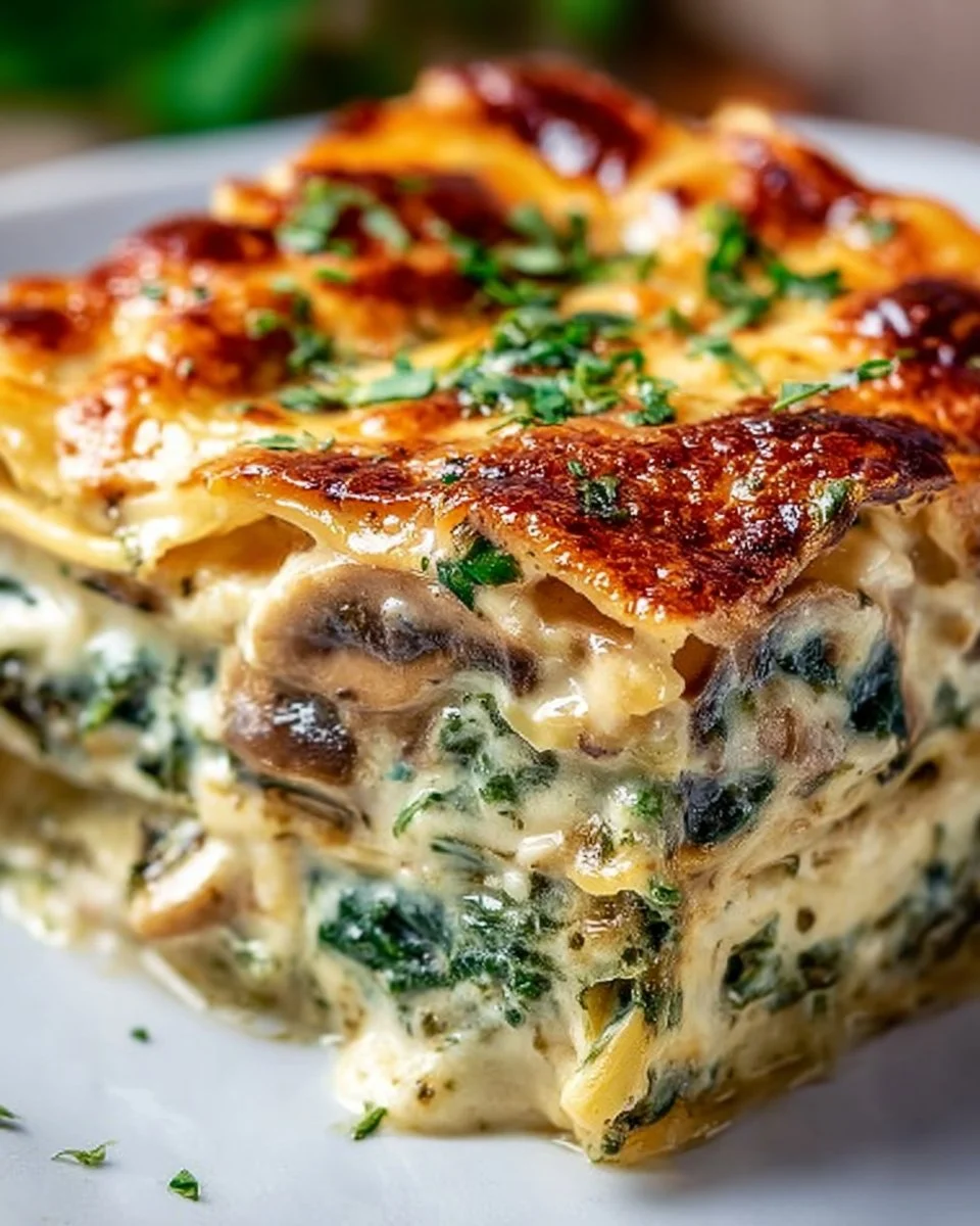 Easy Creamy Spinach Mushroom Lasagna