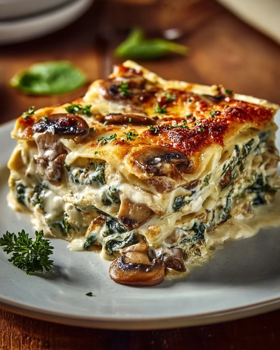 Easy Creamy Spinach Mushroom Lasagna
