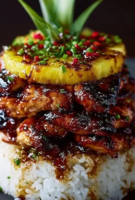 Hawaiian Turn Turn Chicken Stack on a plate with tropical garnishes