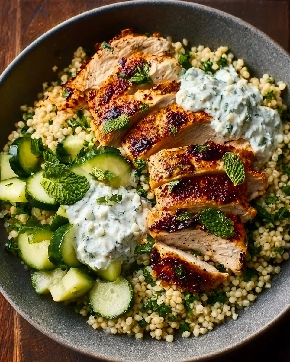 Herbed Chicken and Couscous Bowls with Tzatziki
