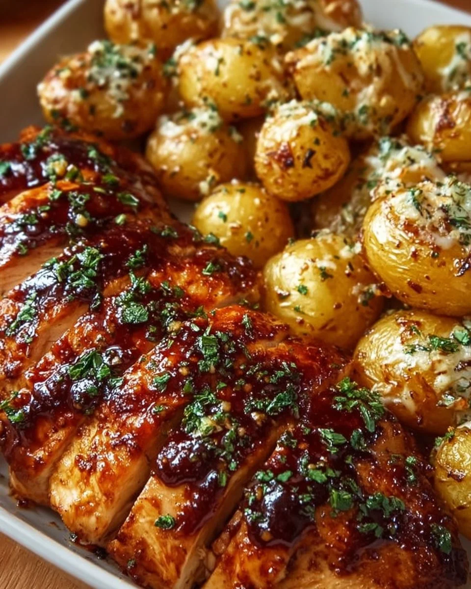 Honey BBQ Chicken with Garlic Parmesan Potatoes