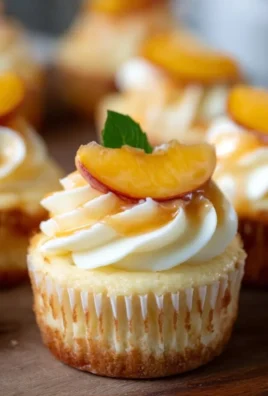Delicious Peach & Honey Cheesecake Cupcakes topped with fresh peaches and honey glaze