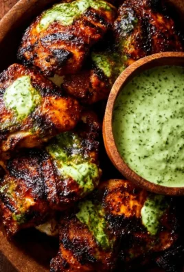Peruvian grilled chicken served with creamy green sauce on a plate