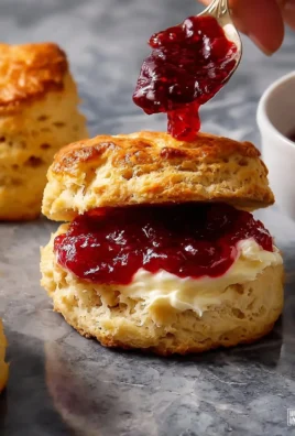 Freshly baked scones served with a side of delicious jam.