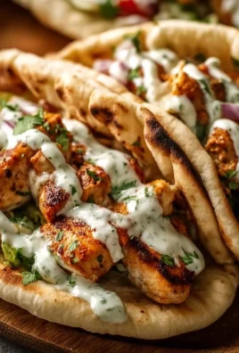 Sheet Pan Chicken Pitas drizzled with Herby Ranch dressing on a plate